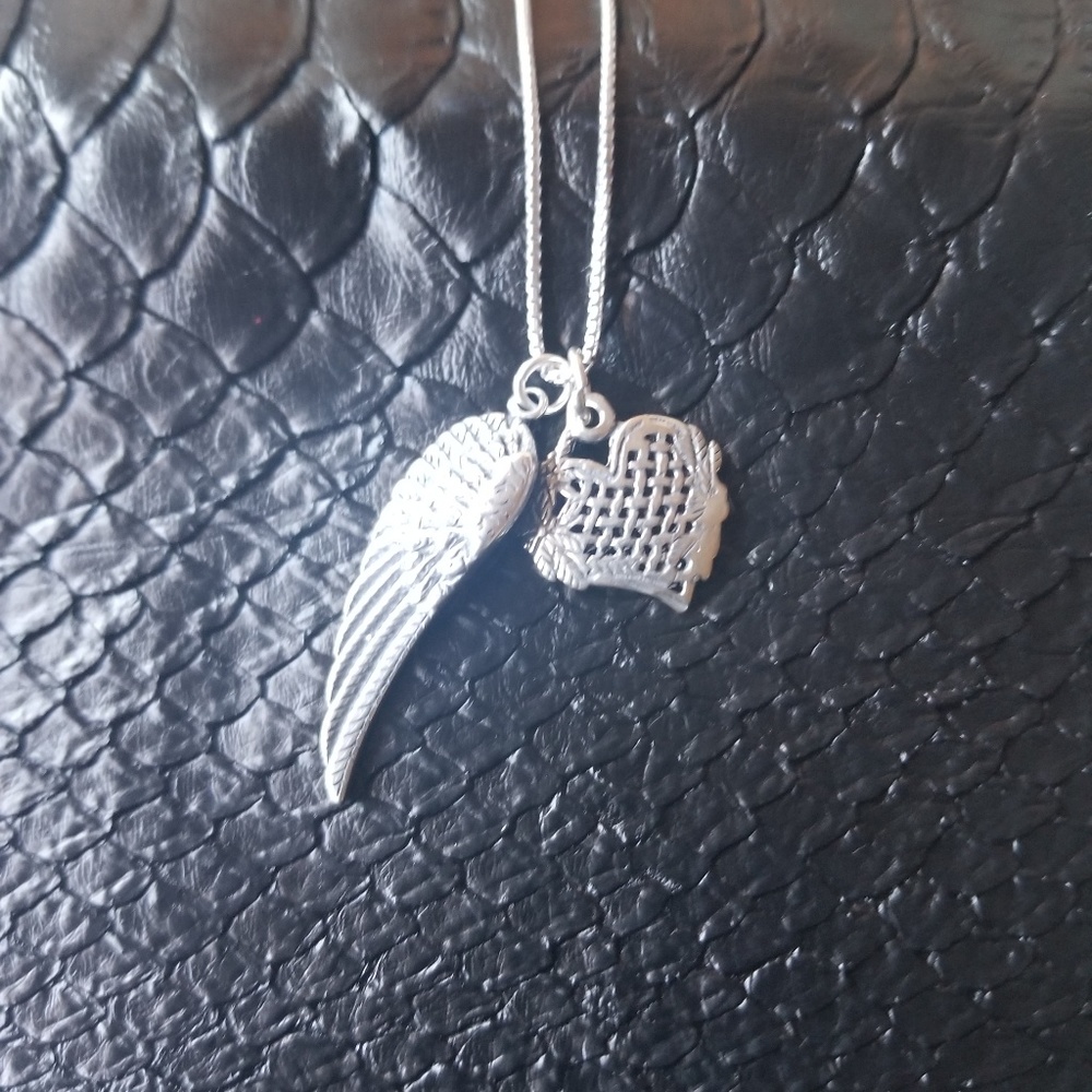 Sterling Silver Heart and Angel Wing Necklace